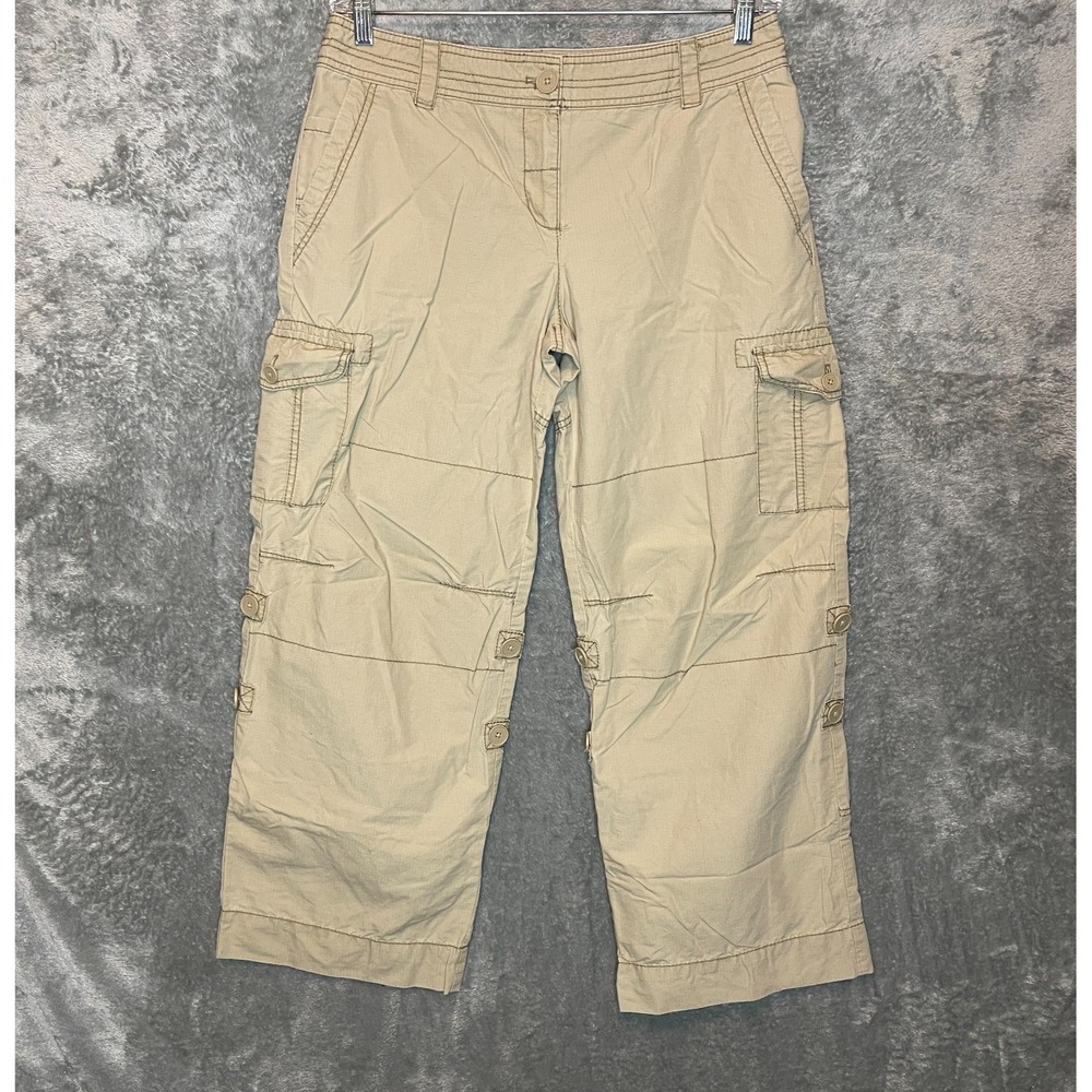 LOFT Women Julie Y2K 90s Wide Leg Roll Tab Mid Rise Cargo Utility Pants 10
